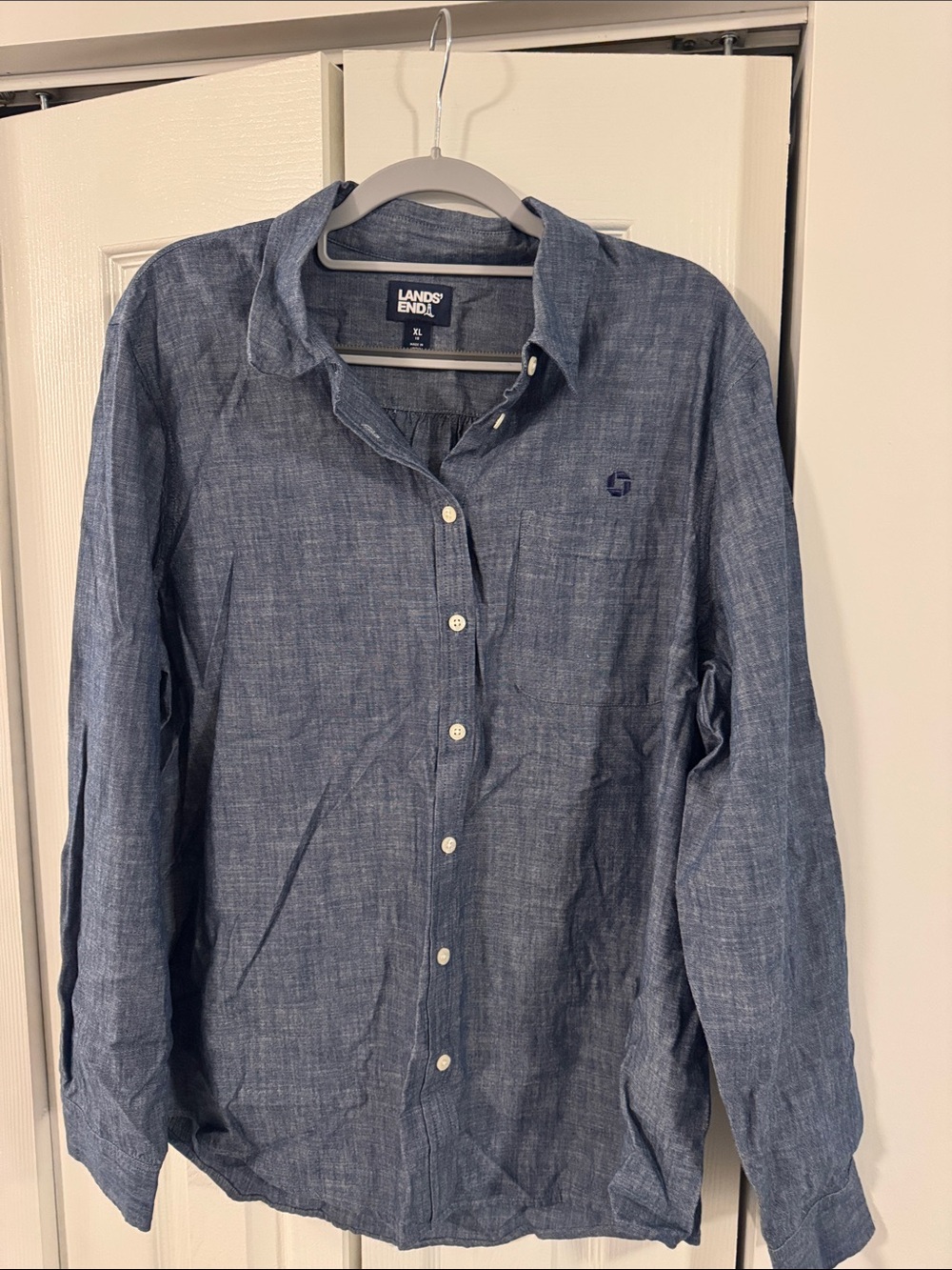 Chase Apparel Lands' End Indigo Chambray Button-Down Shirt